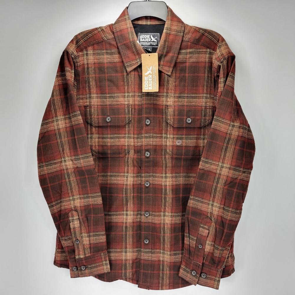 Eddie Bauer Fleece Lined Heavy Flannel Overshirt Jacket Mens Medium M Outdoor